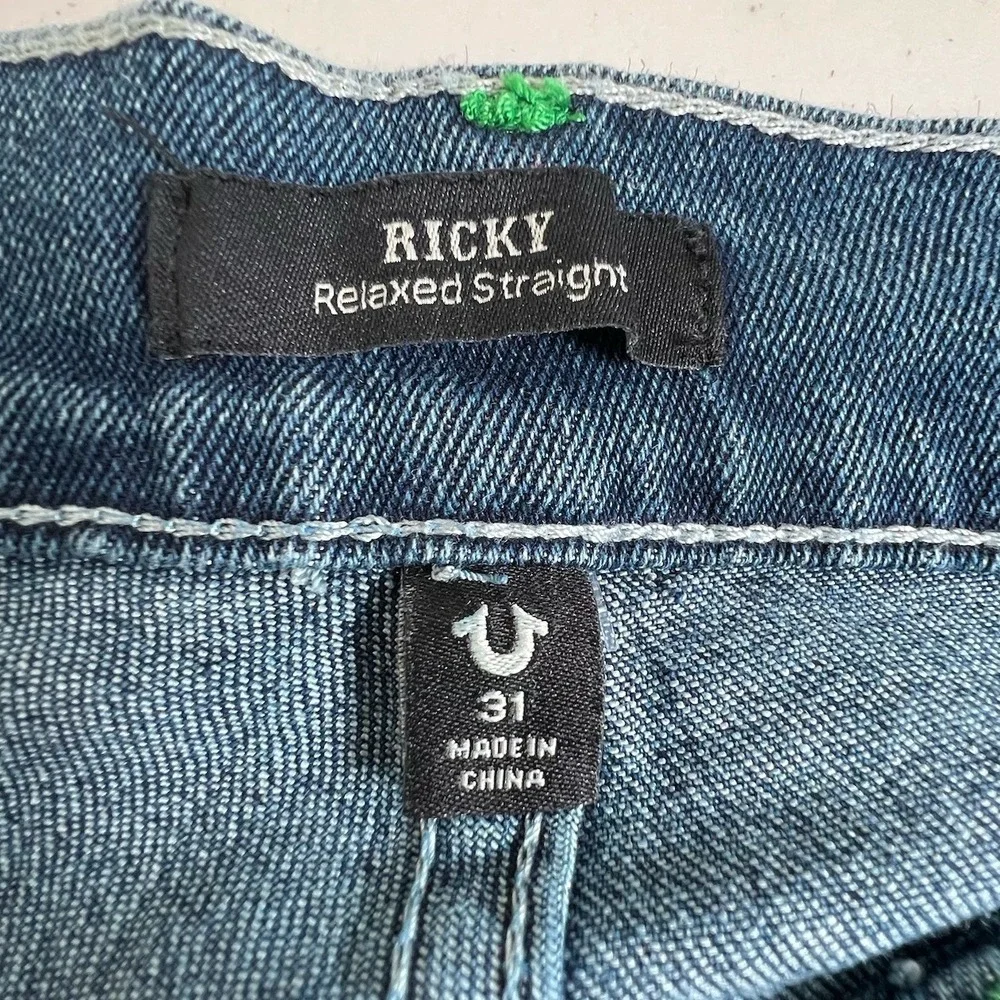 NEW True Religion Mens 31X34 Ricky Relaxed Straight‎ Flap Pocket Dark Wash Jeans